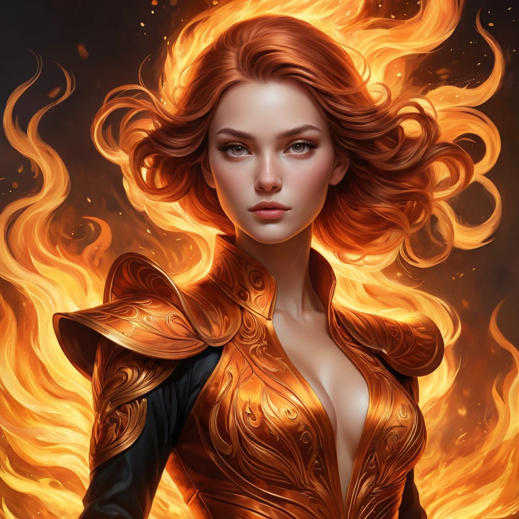 A stunning and regal illustration of Brand, the Burning Inferno, with a fiery aura and a commanding presence