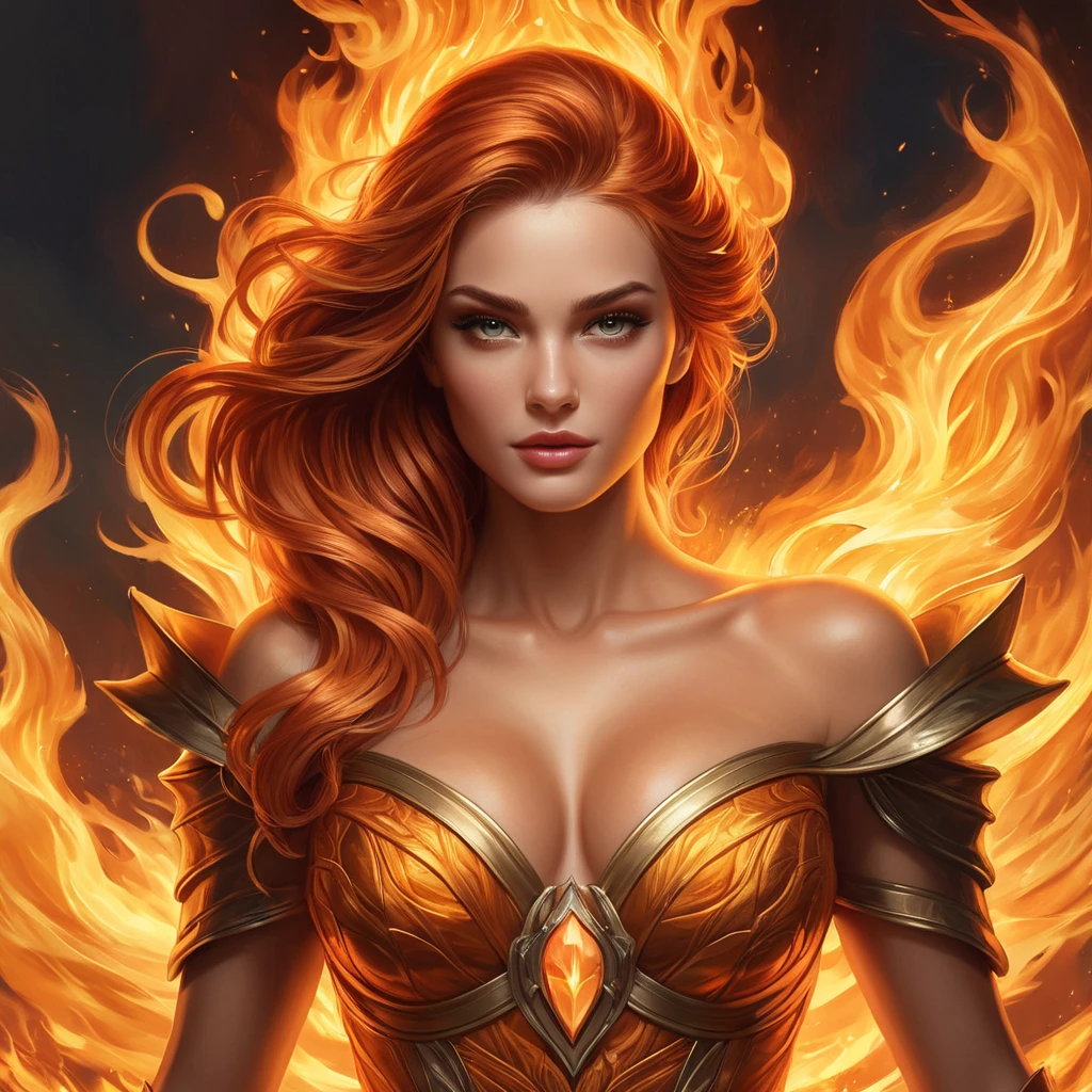 A stunning and regal illustration of Brand, the Burning Inferno, with a fiery aura and a commanding presence