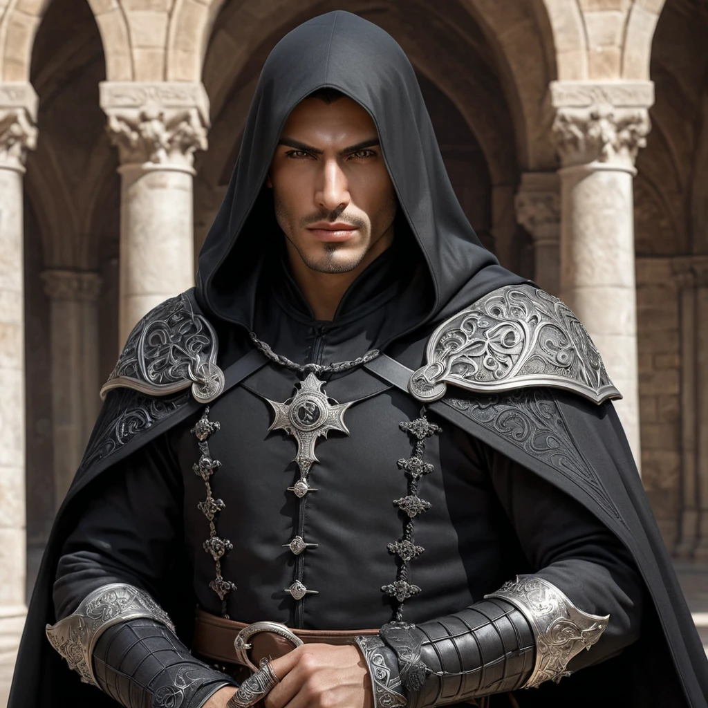 Aguilar de Nerha, the Assassin of the Spanish Inquisition, with a Gothic-inspired outfit and a pair of daggers