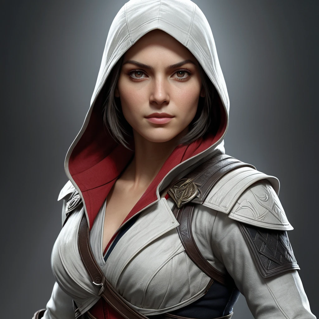 a graceful, agile female protagonist from the Assassin's Creed franchise, with striking features and a determined expression, in a cinematic, dramatic lighting