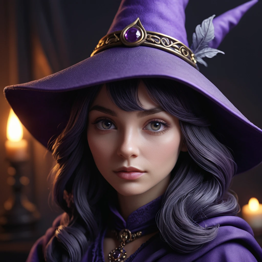 Matte portrait of a mysterious kiki the witch in purple