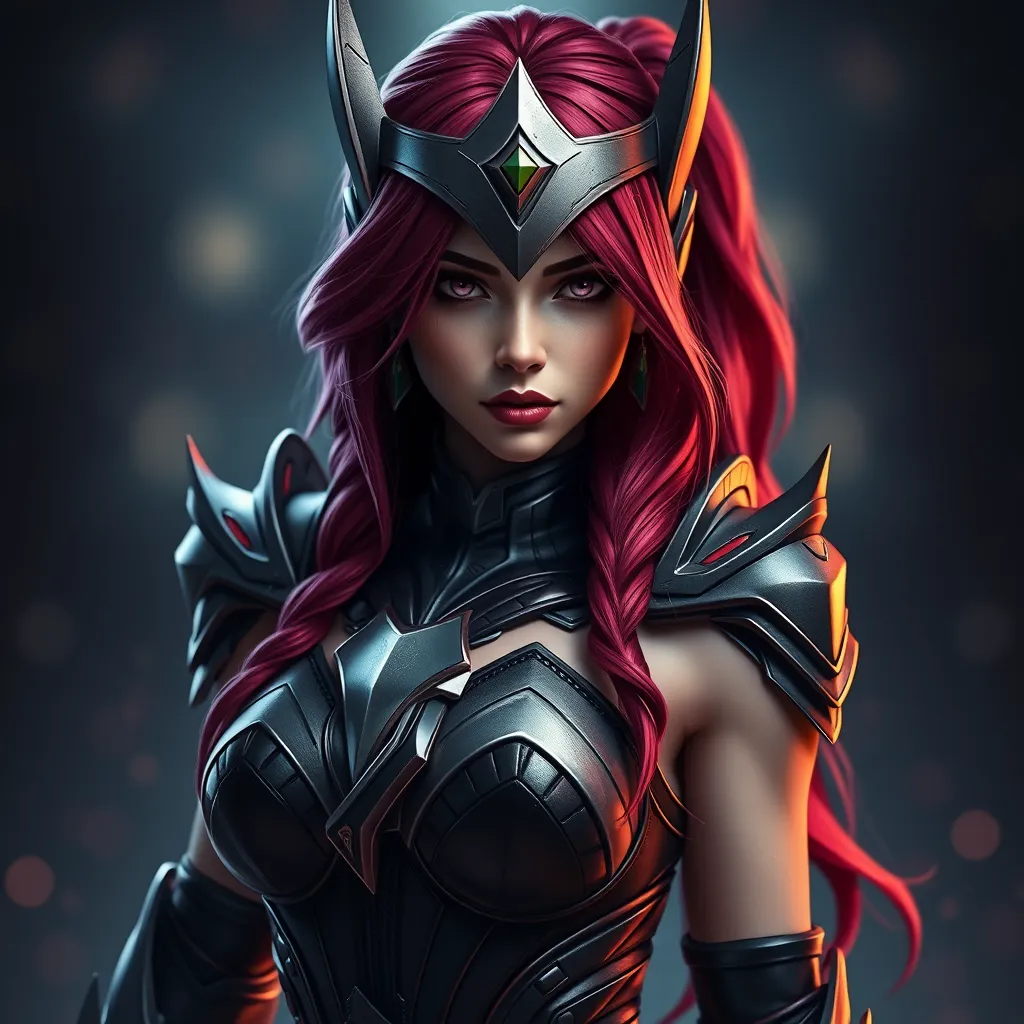 Alluring matte portrait of a beautiful Katarina from League of Legends in her battle suit