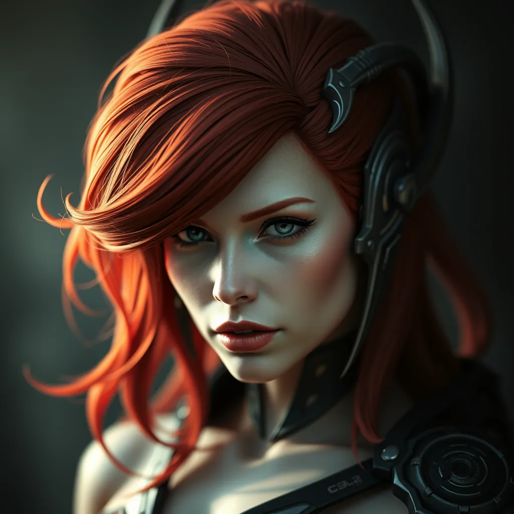 Alluring matte portrait of Star Craft's beautiful red haired Sarah Kerrigan alien Protoss