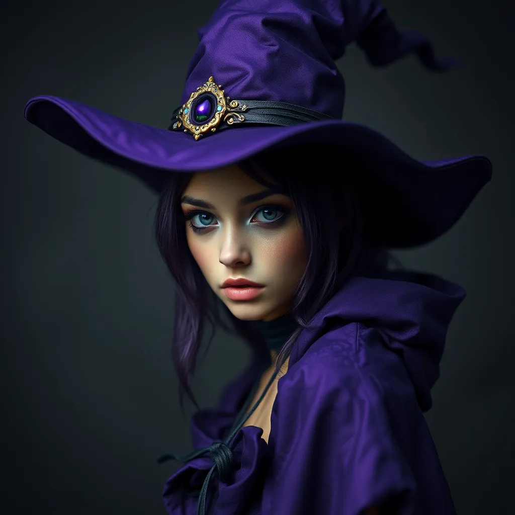 Matte portrait of a mysterious kiki the witch in purple