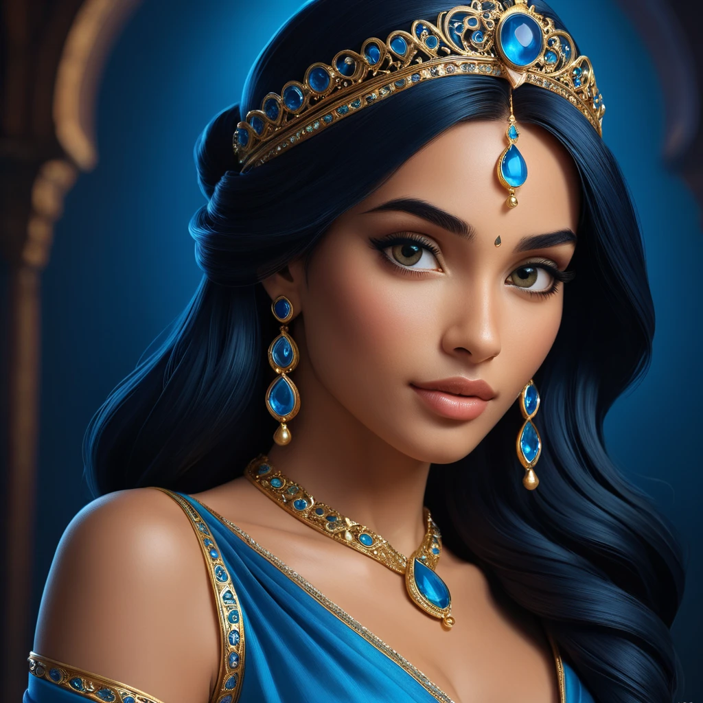 Matte portrait of the beautiful Princess Jasmine in dark blue