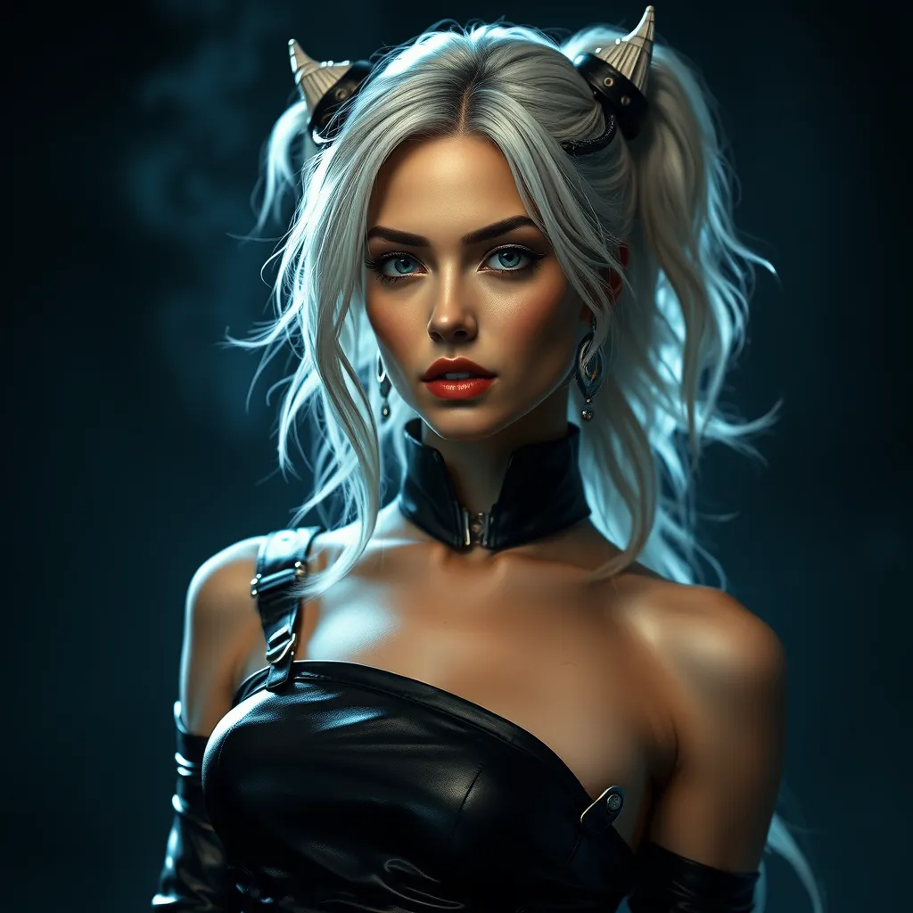 Alluring matte portrait of the beautiful Ciri in black leather