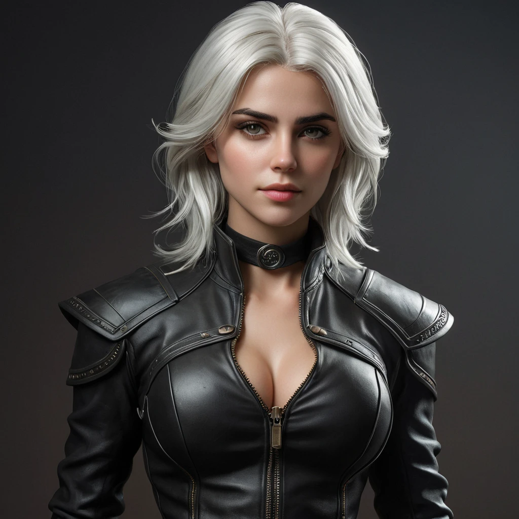 Alluring matte portrait of the beautiful Ciri in black leather