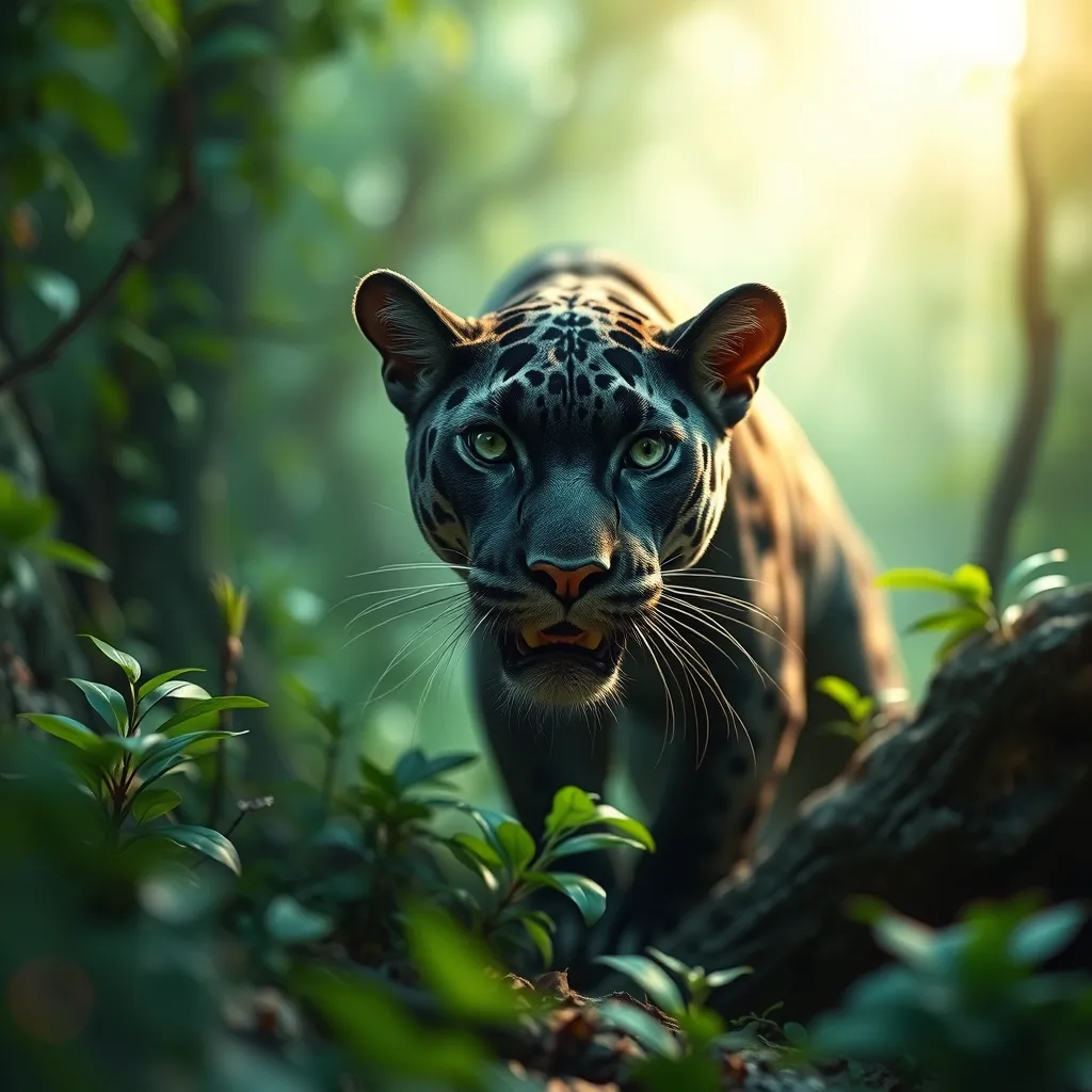 Panther in a green magical forest