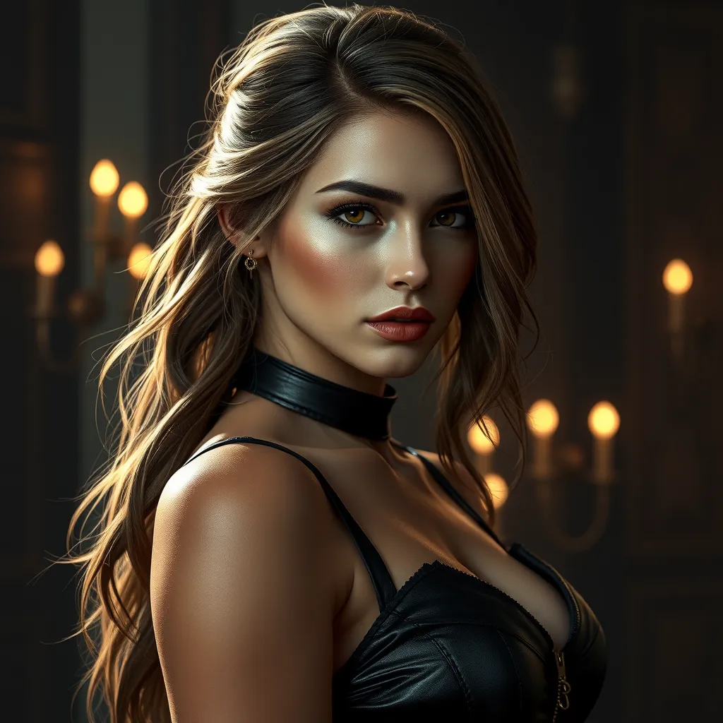 Alluring matte portrait of the beautiful Ciri in black leather