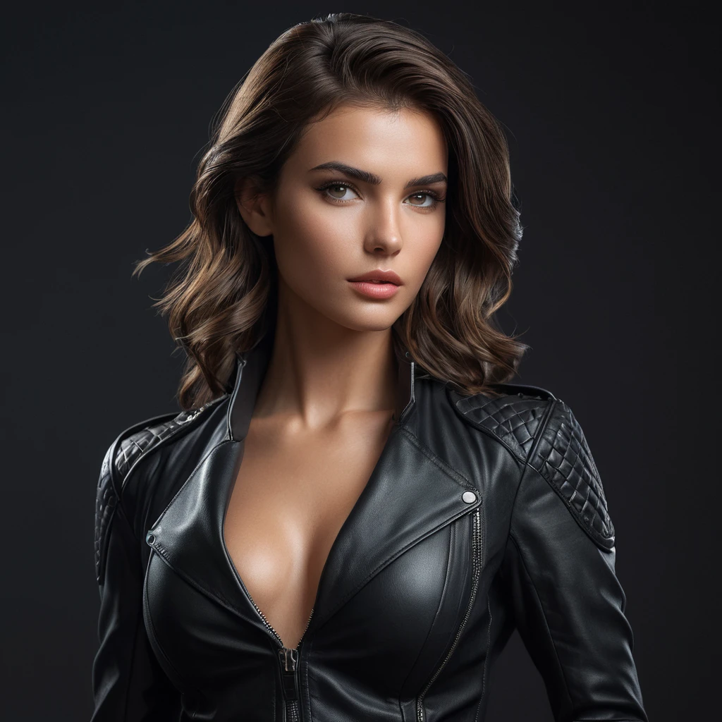 Alluring matte portrait of the beautiful Kassandra in black leather