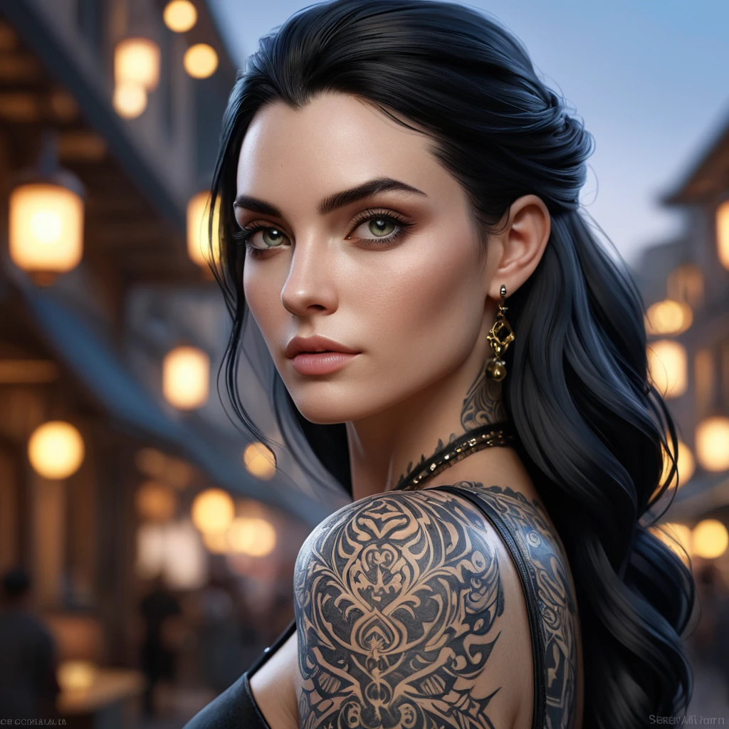 Matte portrait of Morgana with tattoos