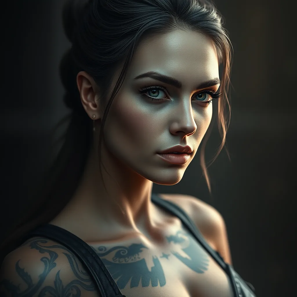 Matte portrait of Morgana with tattoos