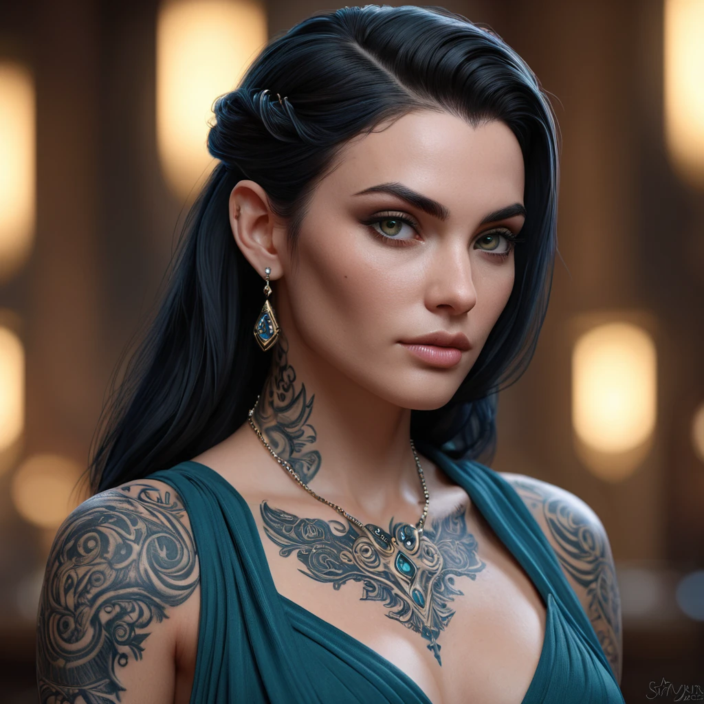 Matte portrait of Morgana with tattoos