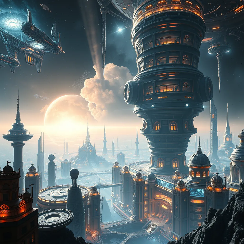 A breathtaking panoramic vista of a colossal, self-sufficient, cylindrical space metropolis, bathed in the ethereal glow of a nearby nebula, with intricate, bioluminescent, architectural marvels, bustling spaceports, and a network of shimmering, interconnecting transit tubes.