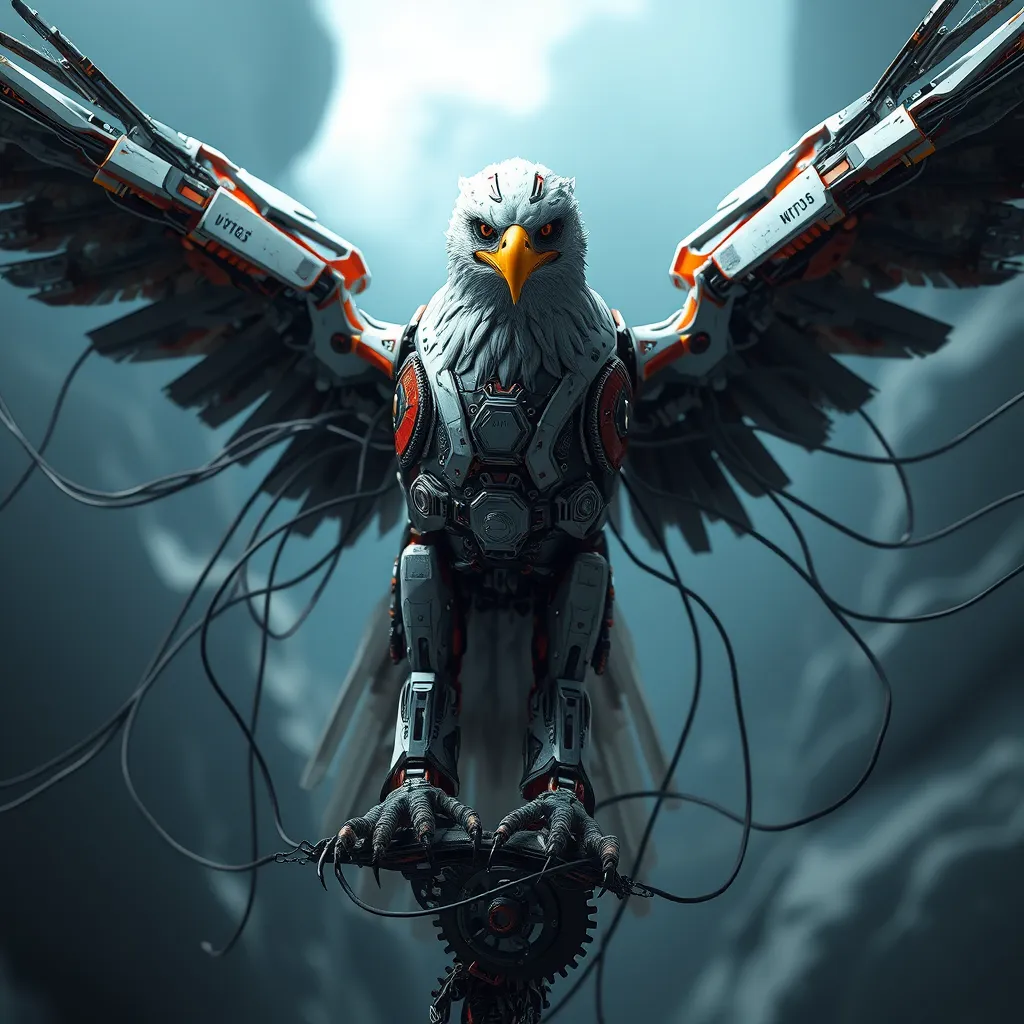 Robotic eagle, wires and gears