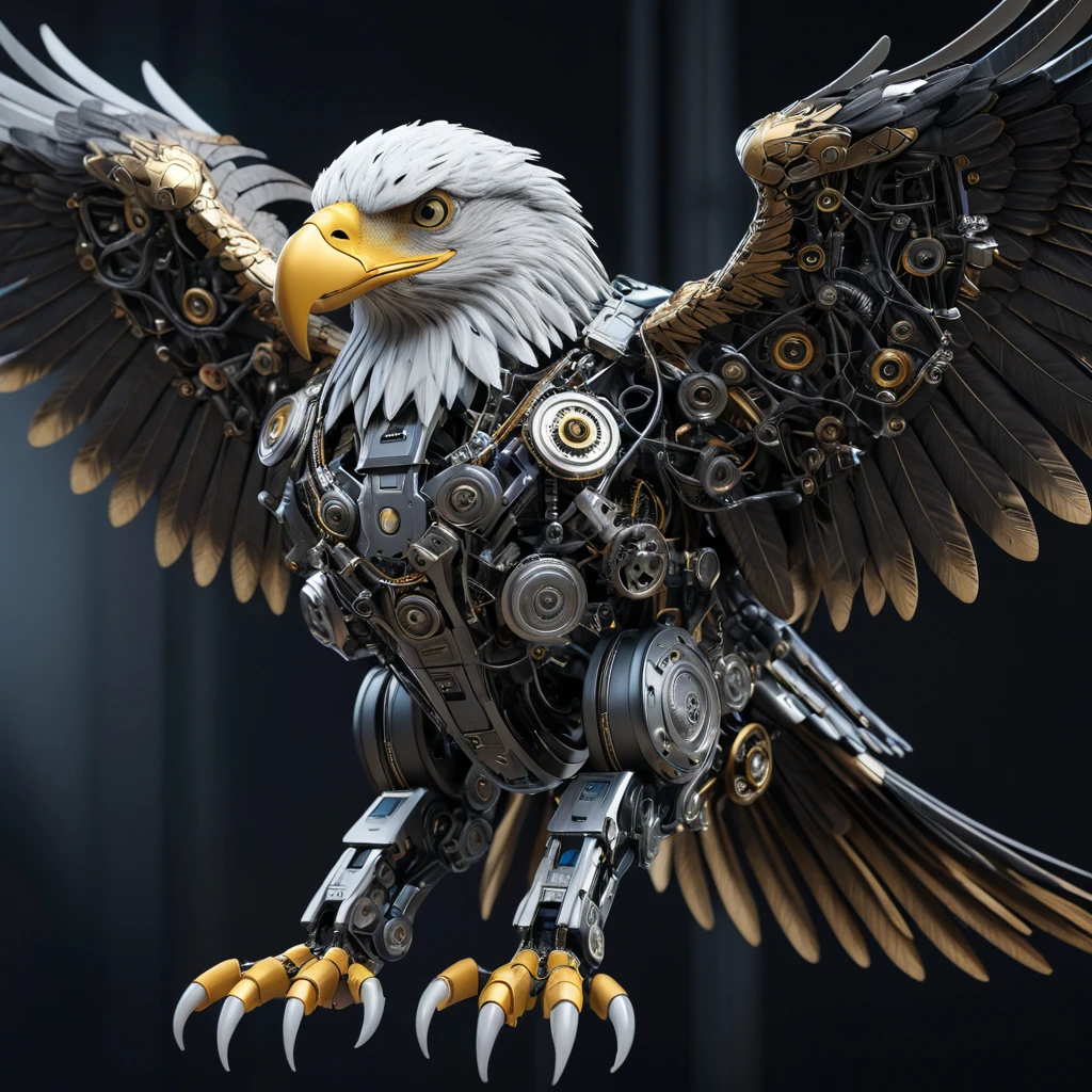 Robotic eagle, wires and gears