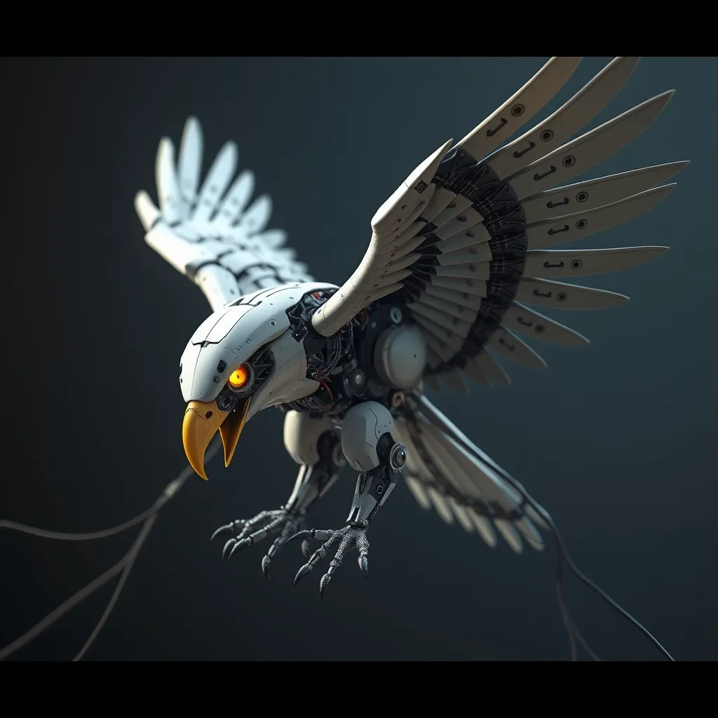 Robotic eagle, wires and gears