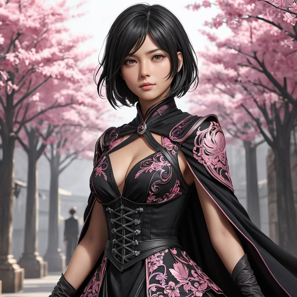 Mikasa Ackerman in a detailed intricate pink and black dress