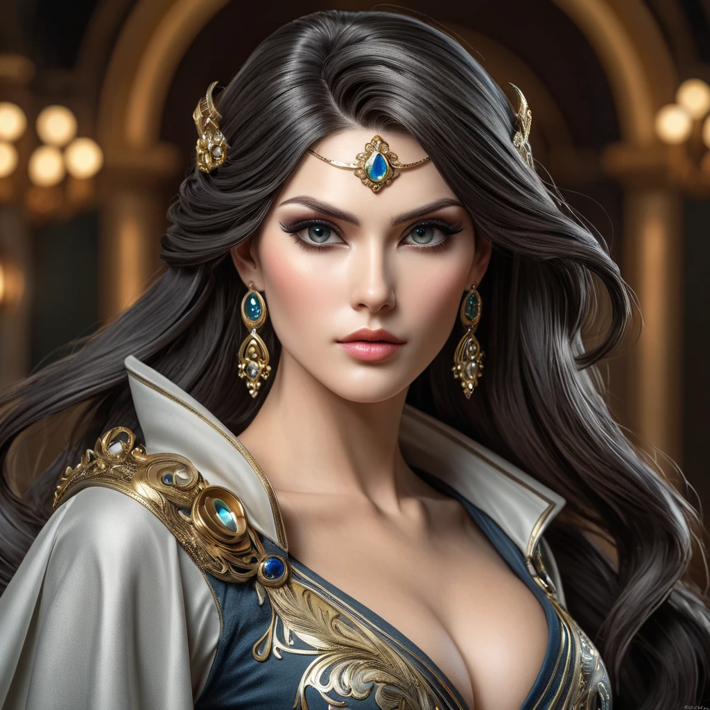 stunning portrait of Bayonetta, elegant pose, flowing hair, captivating eyes, realistic skin texture, dramatic lighting, art nouveau style, intricate details, smooth skin, sharp focus, award winning photography